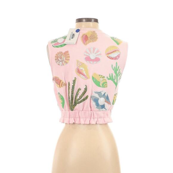 NWT Queen Of Sparkles Pink Beach Seashells Sweatshirt Top Sleeveless XS - Picture 2 of 4